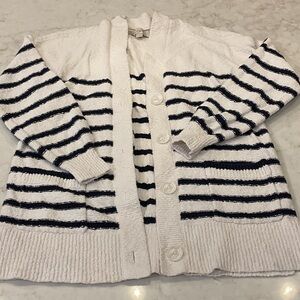 Loft Striped White and navy Cardigan